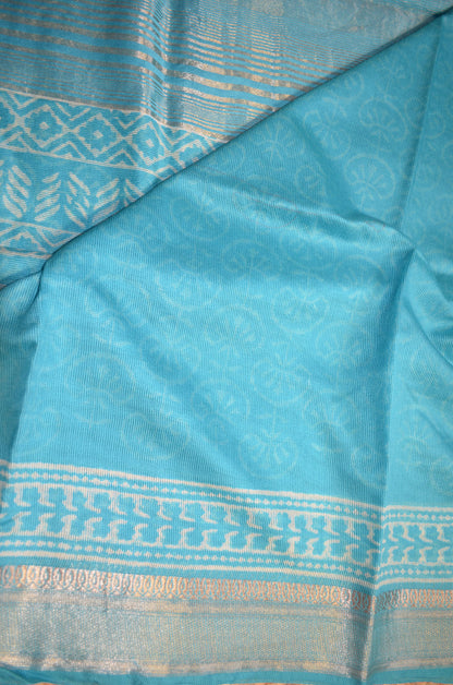 Cyan Kota Block Print Vegan Silk Handloom Saree