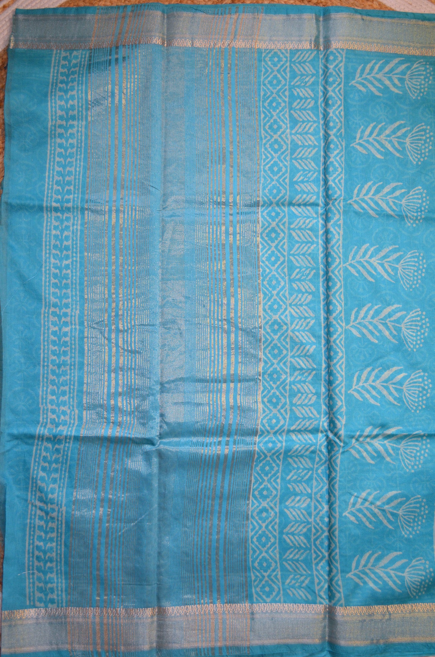 Cyan Kota Block Print Vegan Silk Handloom Saree