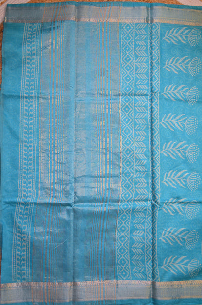 Cyan Kota Block Print Vegan Silk Handloom Saree