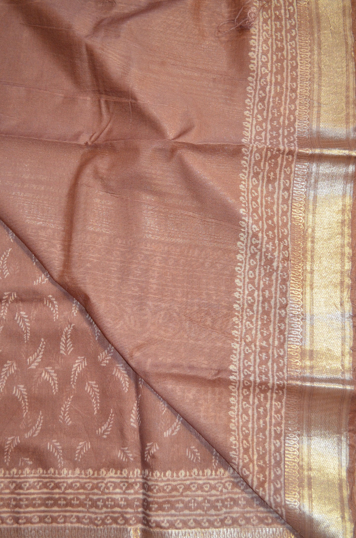 Chocolate Brown Kota Block Print Vegan Silk Handloom Saree