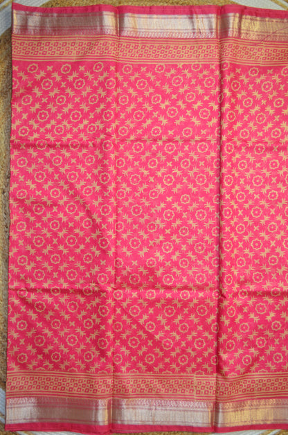 Magenta Kota Block Print Vegan Silk Handloom Saree