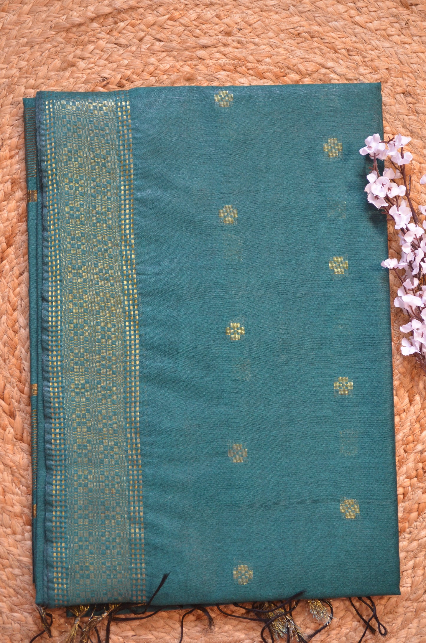 Dark Teal Contemporary Zari Vegan Silk Saree