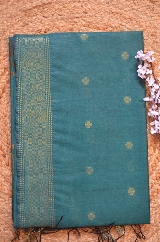 Dark Teal Contemporary Zari Vegan Silk Saree