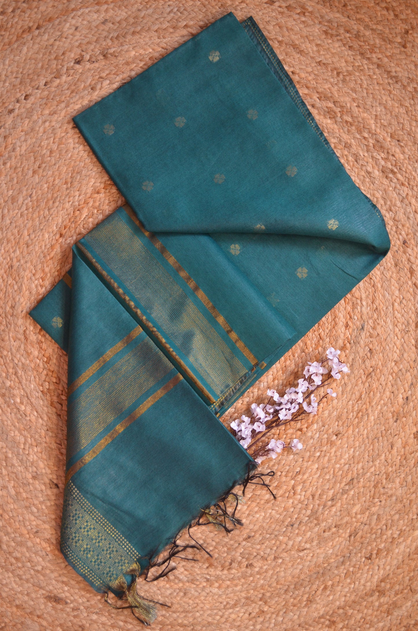 Dark Teal Contemporary Zari Vegan Silk Saree