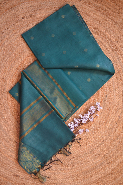 Dark Teal Contemporary Zari Vegan Silk Saree