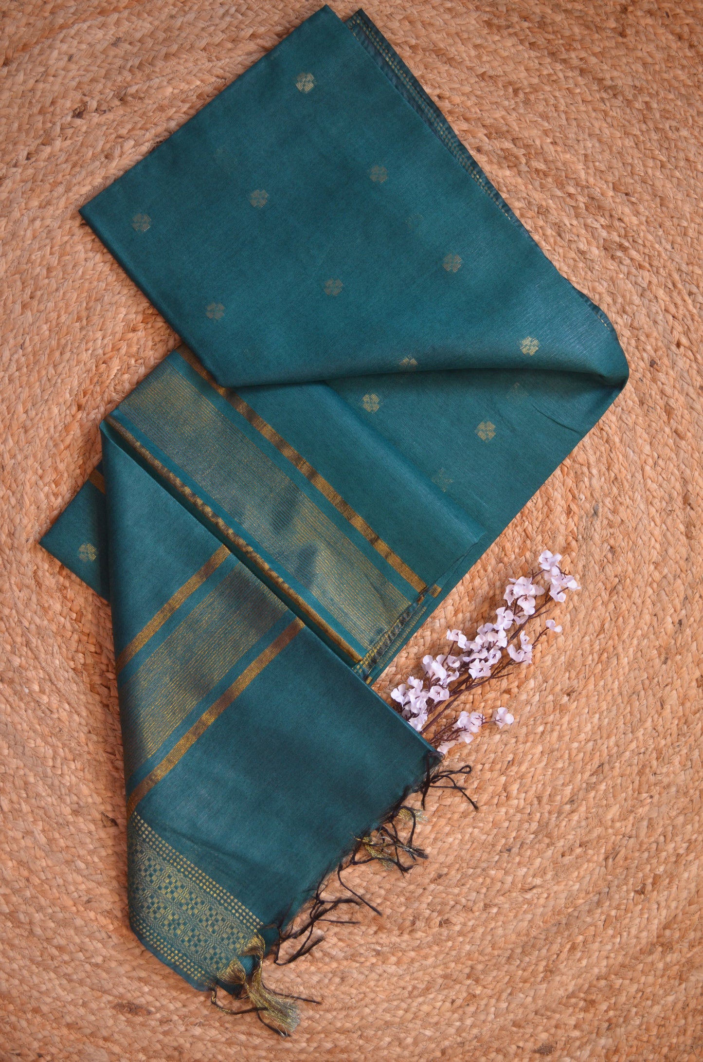 Dark Teal Contemporary Zari Vegan Silk Saree