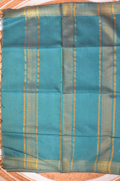 Dark Teal Contemporary Zari Vegan Silk Saree