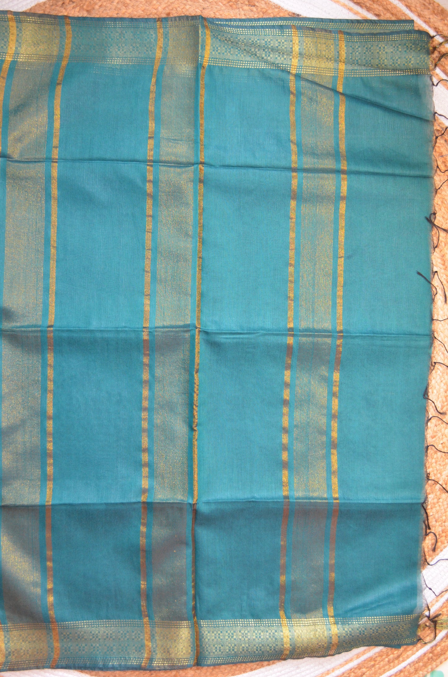 Dark Teal Contemporary Zari Vegan Silk Saree