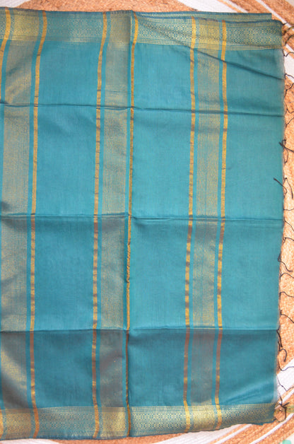 Dark Teal Contemporary Zari Vegan Silk Saree