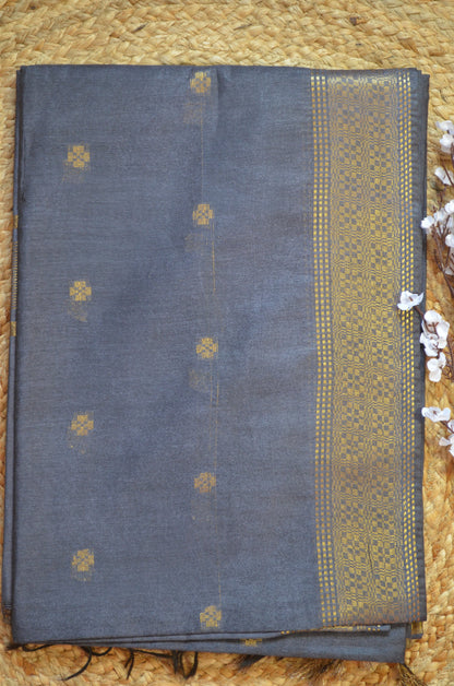 Steel Contemporary Zari Vegan Silk Saree