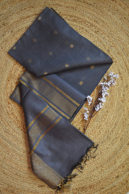Steel Contemporary Zari Vegan Silk Saree