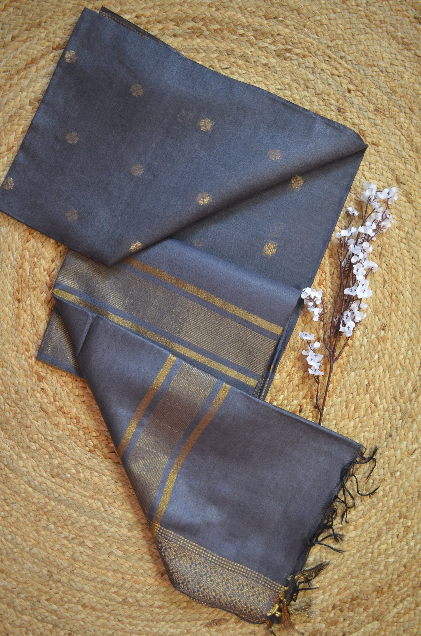 Steel Contemporary Zari Vegan Silk Saree