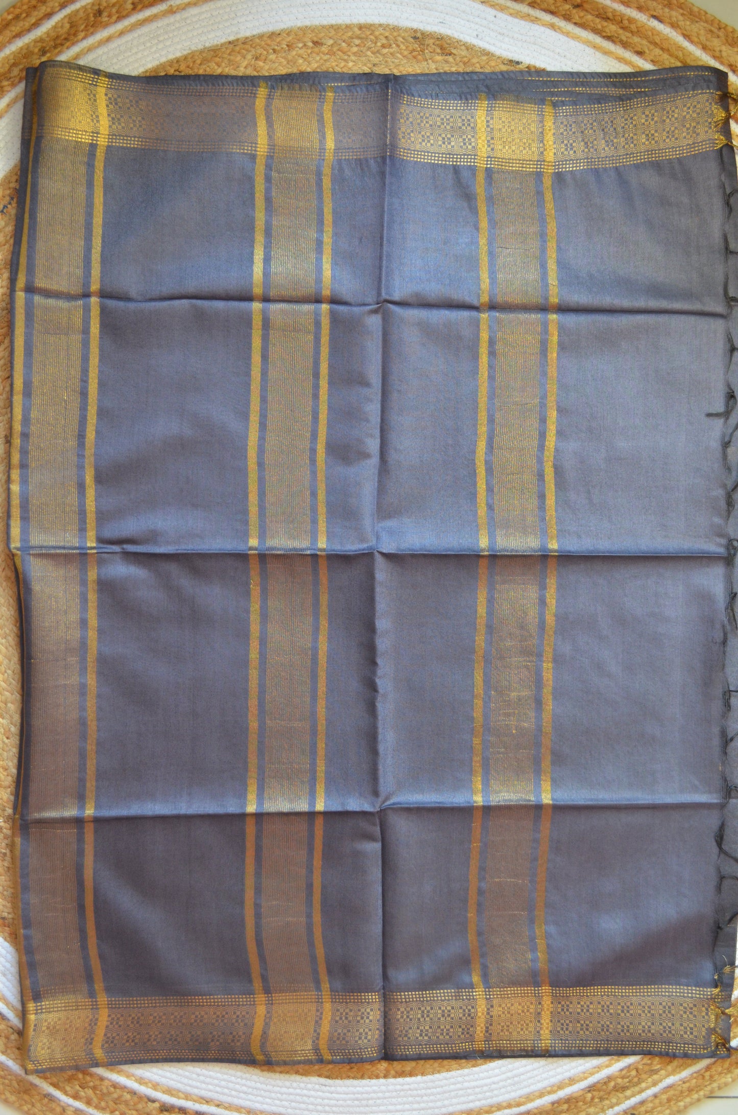 Steel Contemporary Zari Vegan Silk Saree