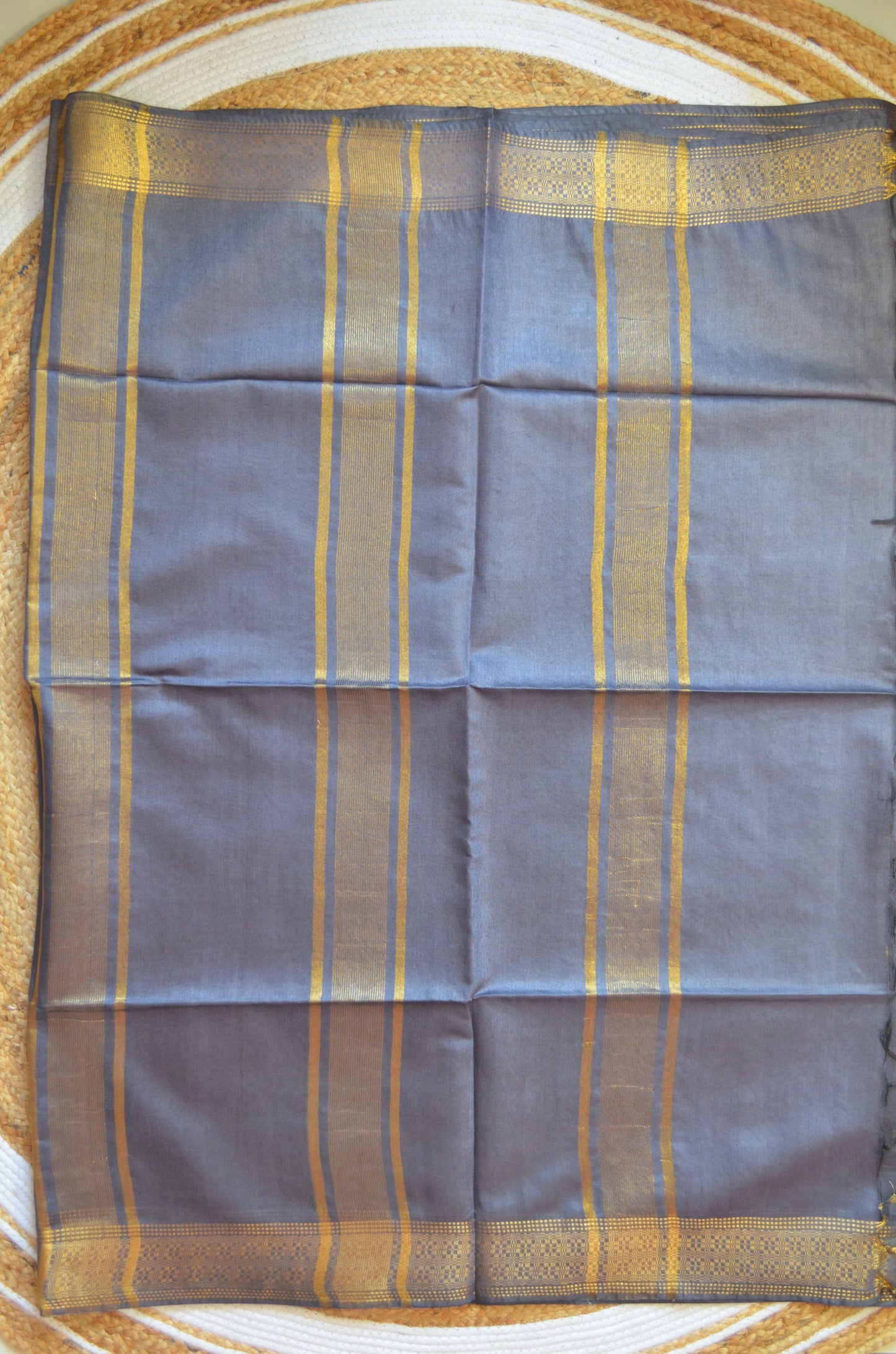 Steel Contemporary Zari Vegan Silk Saree