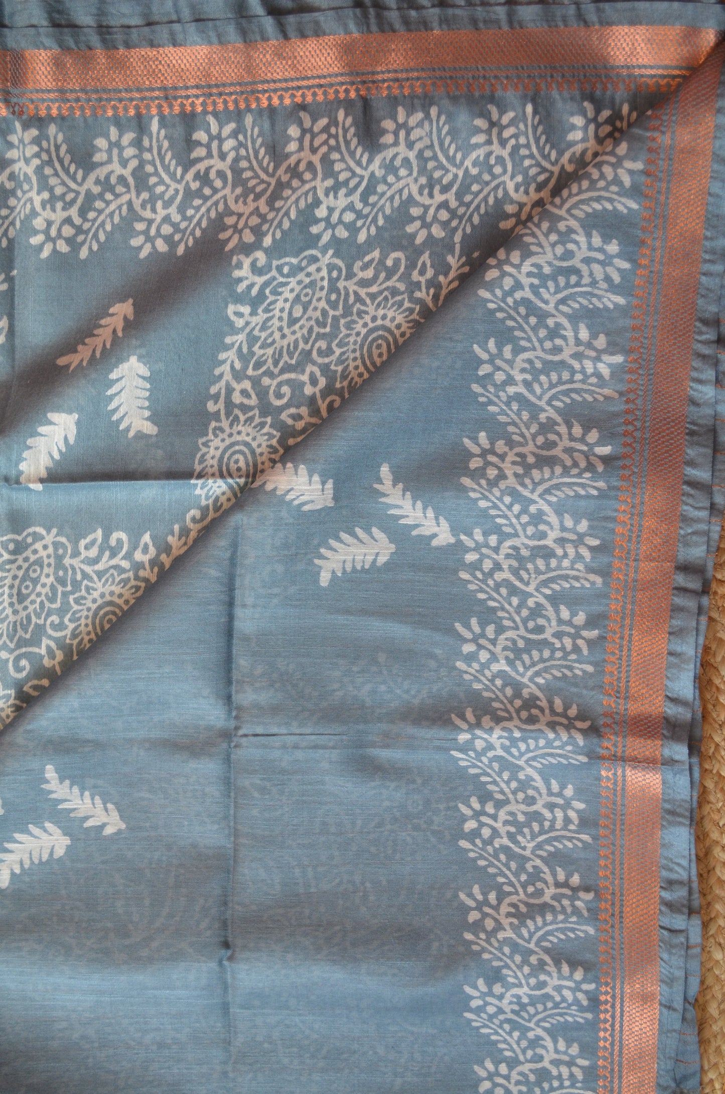 Grey Block Print Vegan Silk Saree
