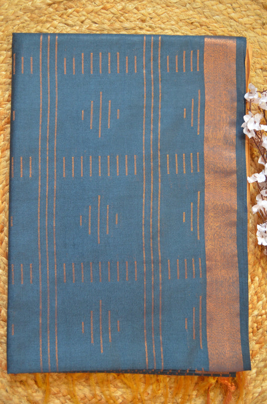 Crystal Teal Contemporary Vegan Silk Saree