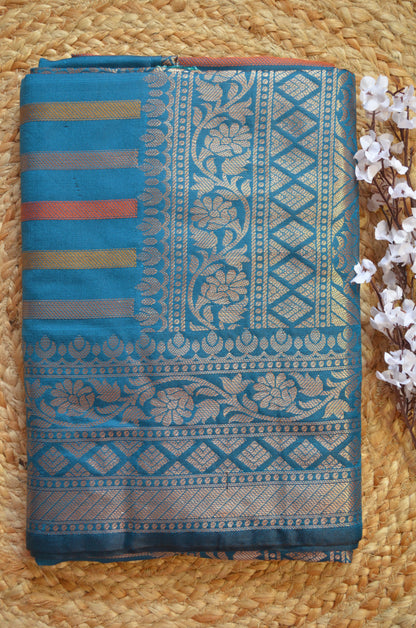 Crystal Teal Silk Zari Work Banarasi Saree