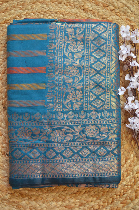 Crystal Teal Silk Zari Work Banarasi Saree