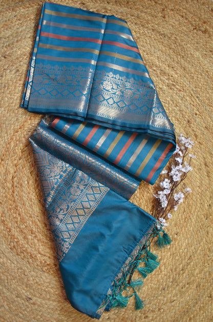 Crystal Teal Silk Zari Work Banarasi Saree