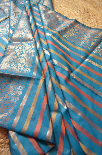 Crystal Teal Silk Zari Work Banarasi Saree