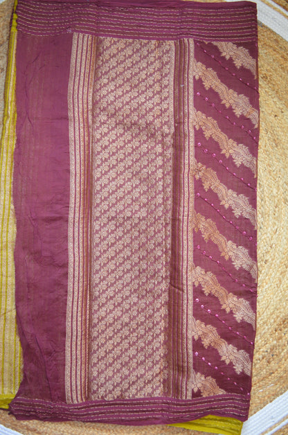 Wine Zari Work Banarasi Khaddi Silk Saree