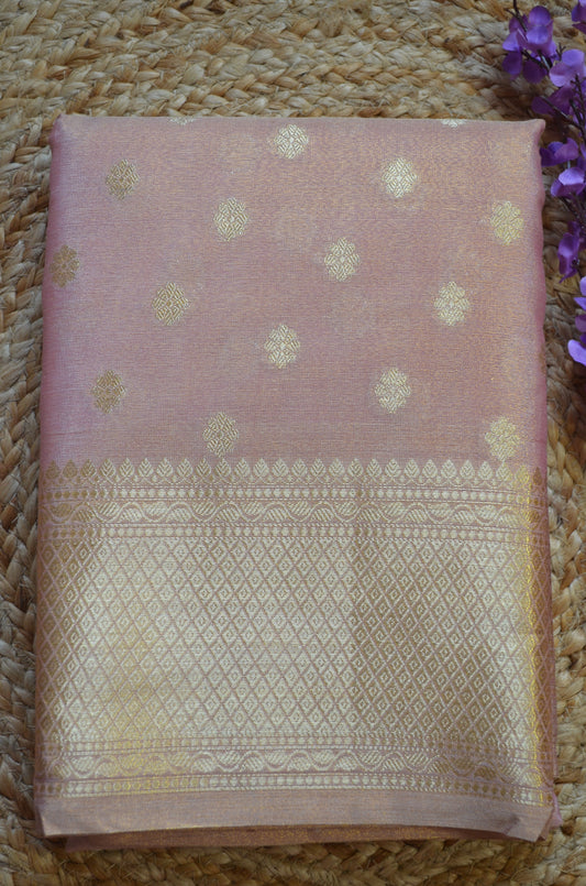 Peach Tissue Silk Zari Work Banarasi Saree