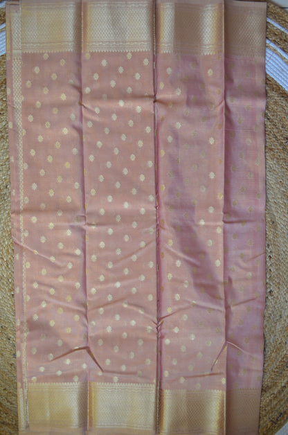 Peach Tissue Silk Zari Work Banarasi Saree