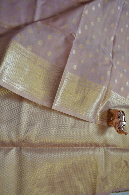 Peach Tissue Silk Zari Work Banarasi Saree