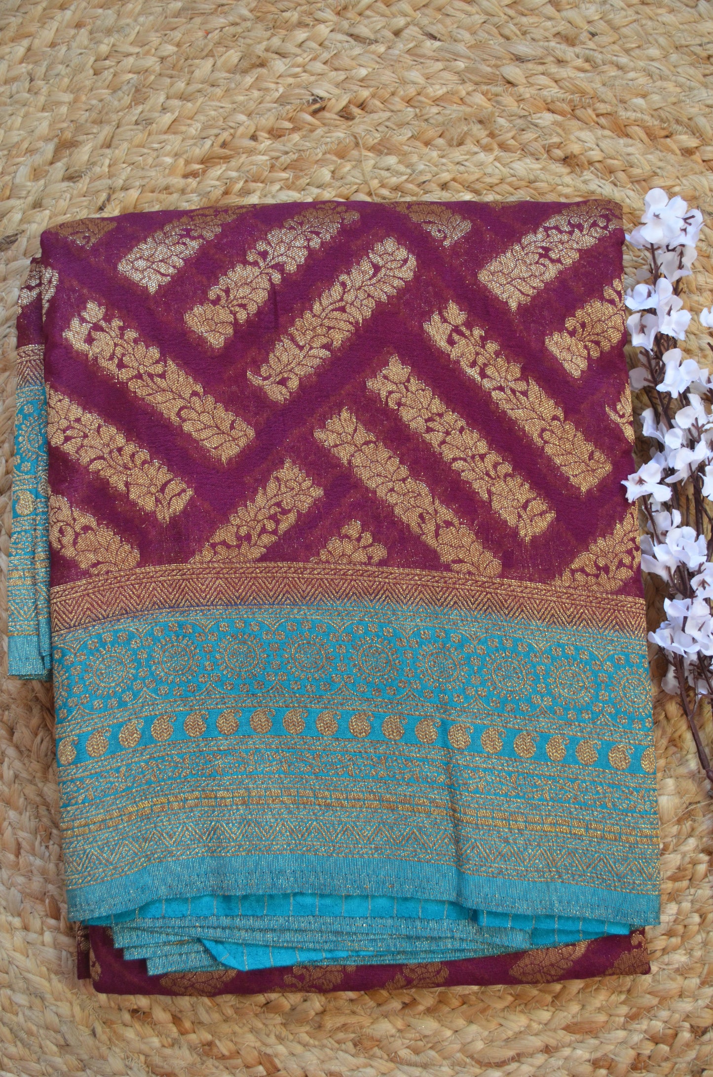 Dark Magenta Zari Work Banarasi Khaddi Silk Saree