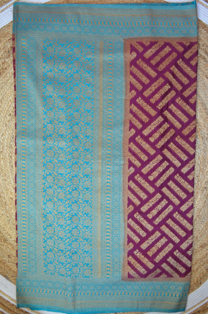 Dark Magenta Zari Work Banarasi Khaddi Silk Saree