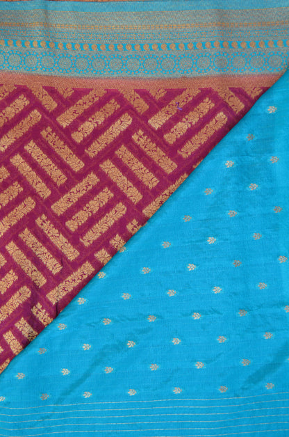 Dark Magenta Zari Work Banarasi Khaddi Silk Saree