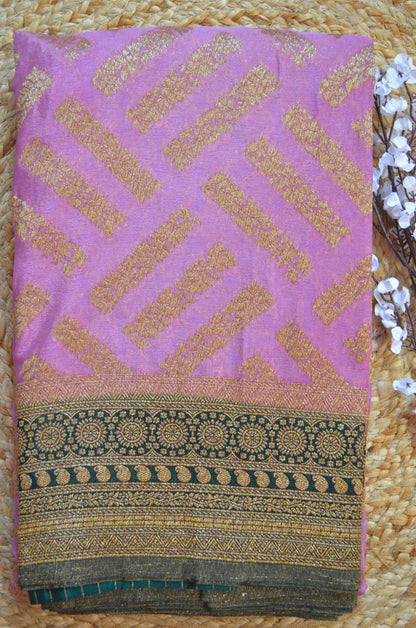 Mauve Zari Work Banarasi Khaddi Silk Saree