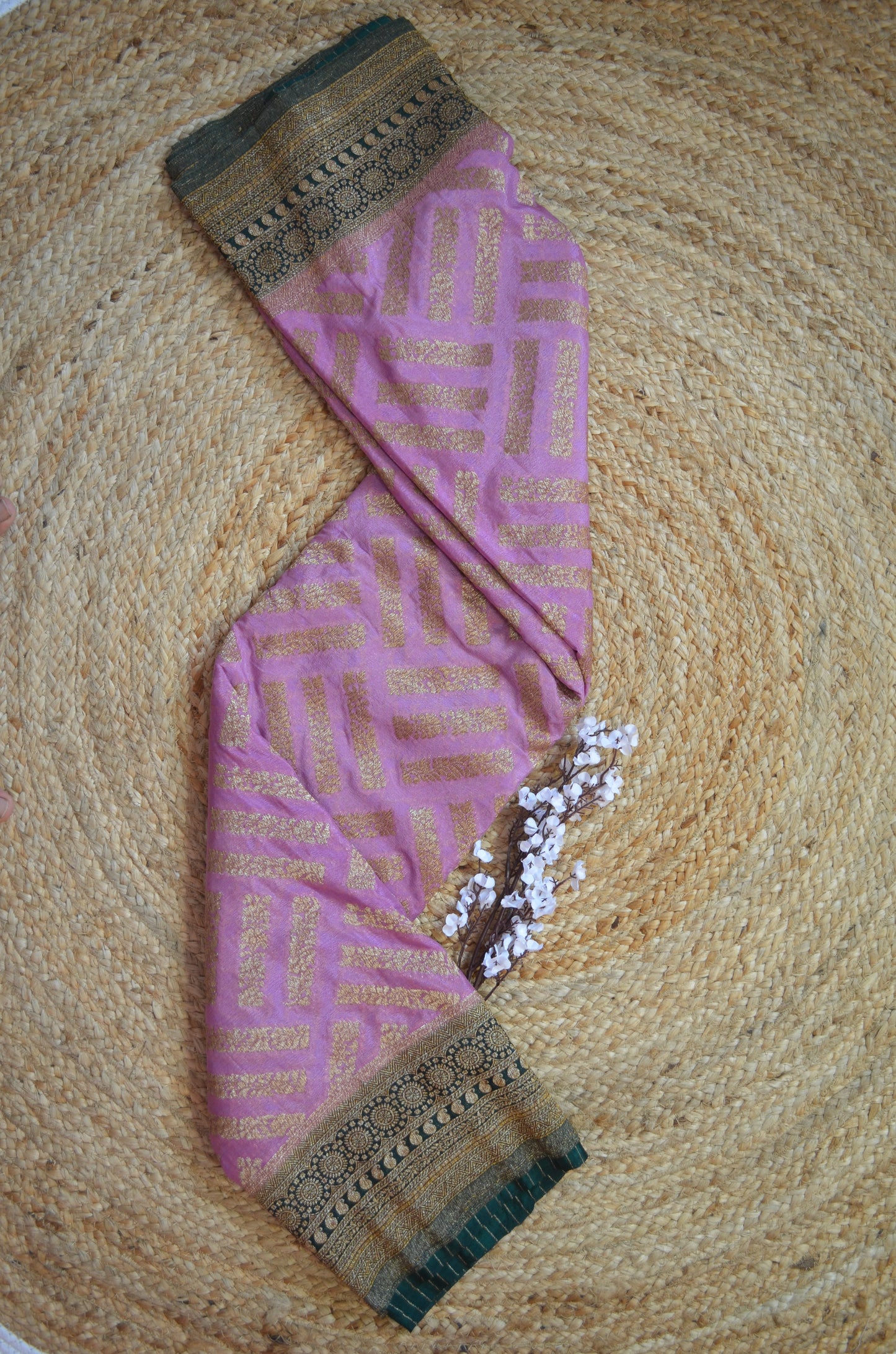 Mauve Zari Work Banarasi Khaddi Silk Saree