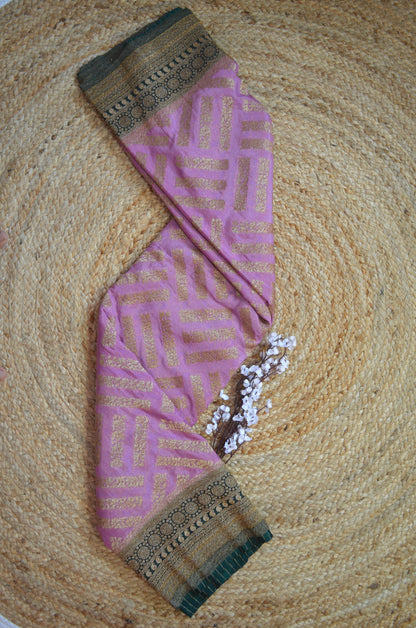 Mauve Zari Work Banarasi Khaddi Silk Saree