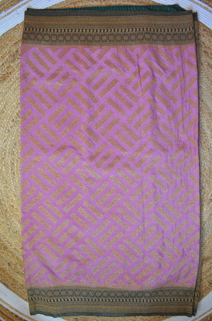 Mauve Zari Work Banarasi Khaddi Silk Saree