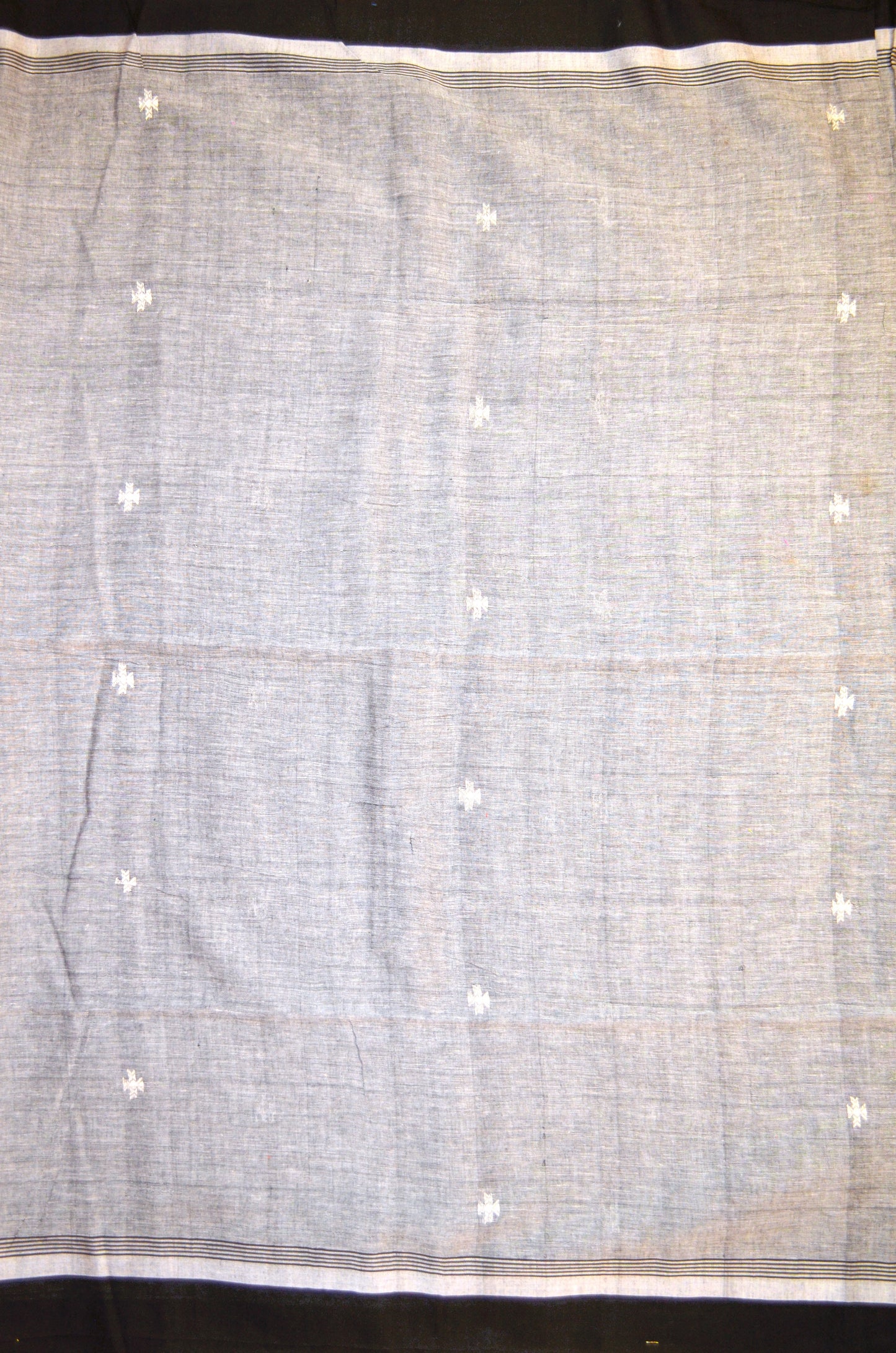 Grey White Buttery Mul Cotton Bengal Khadi Handloom Saree
