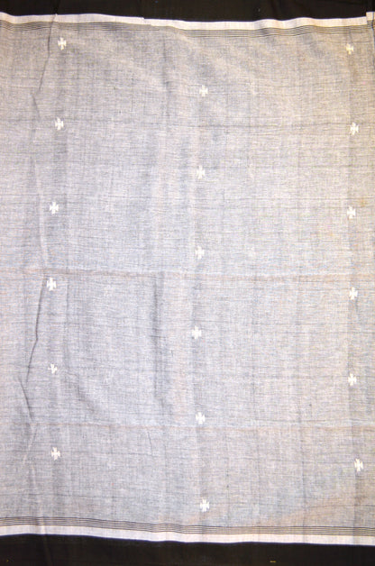Grey White Buttery Mul Cotton Bengal Khadi Handloom Saree