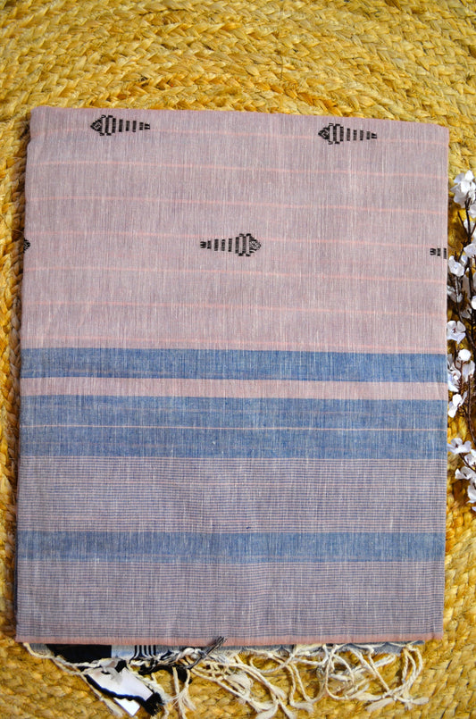 Grey Peach Buttery Mul Cotton Bengal Khadi Handloom Saree