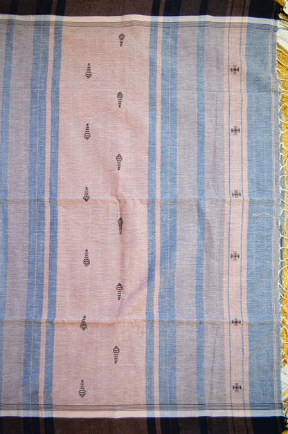 Grey Peach Buttery Mul Cotton Bengal Khadi Handloom Saree