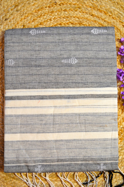 Cream Buttery Mul Cotton Bengal Khadi Handloom Saree