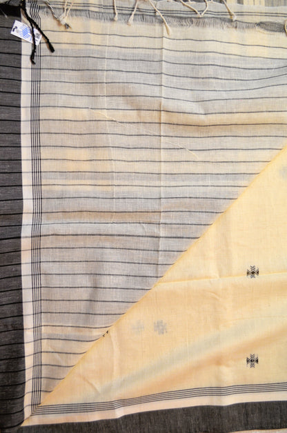 Cream Buttery Mul Cotton Bengal Khadi Handloom Saree