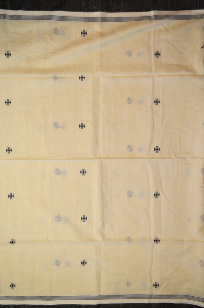 Cream Buttery Mul Cotton Bengal Khadi Handloom Saree