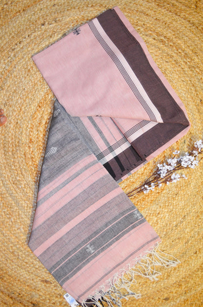 Mauve Buttery Mul Cotton Bengal Khadi Handloom Saree