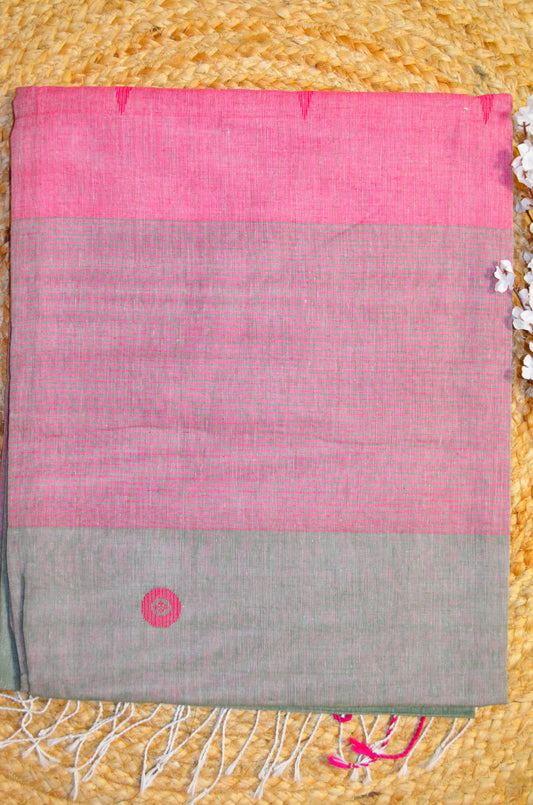 Grey Seafoam Buttery Mul Cotton Bengal Khadi Handloom Saree