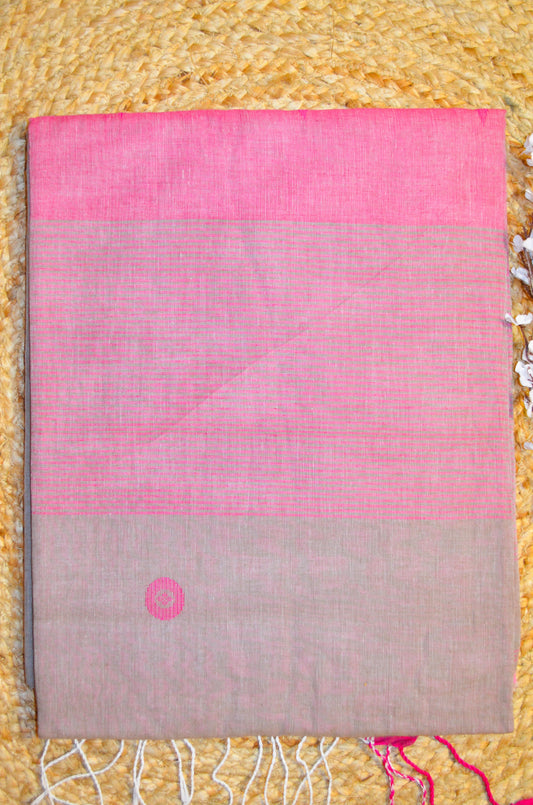Dark Beige Buttery Mul Cotton Bengal Khadi Handloom Saree