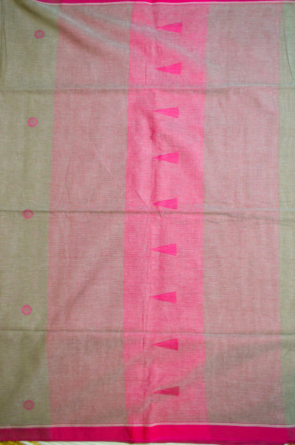 Dark Beige Buttery Mul Cotton Bengal Khadi Handloom Saree