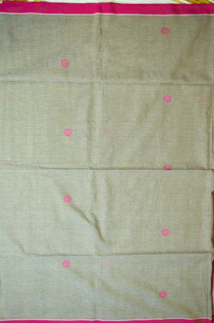 Dark Beige Buttery Mul Cotton Bengal Khadi Handloom Saree