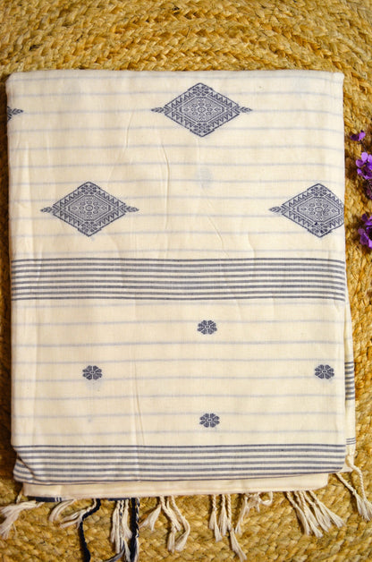 Cream Buttery Mul Cotton Bengal Muslin Handloom Saree