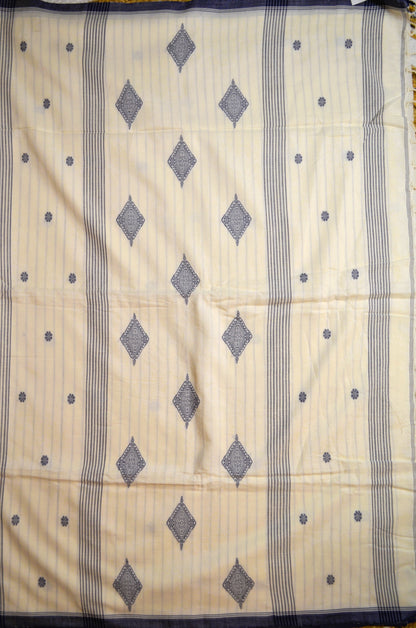 Cream Buttery Mul Cotton Bengal Muslin Handloom Saree