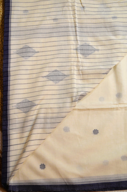 Cream Buttery Mul Cotton Bengal Muslin Handloom Saree